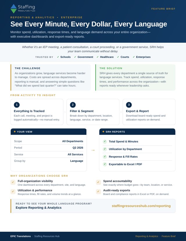 First page of the Reporting and Analytics brief