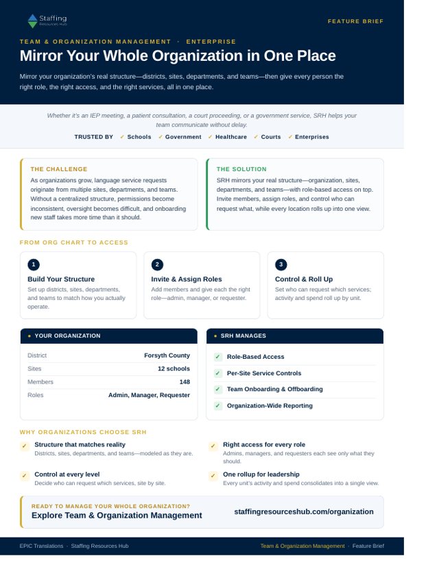 First page of the Team and Org Management brief